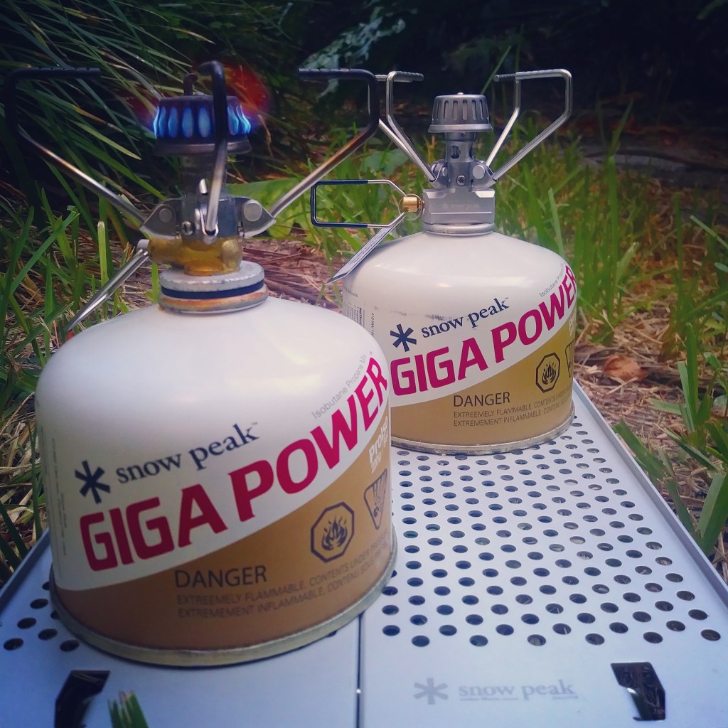 A well used Snow Peak GigaPower camping stove from the author’s family equipment collection.